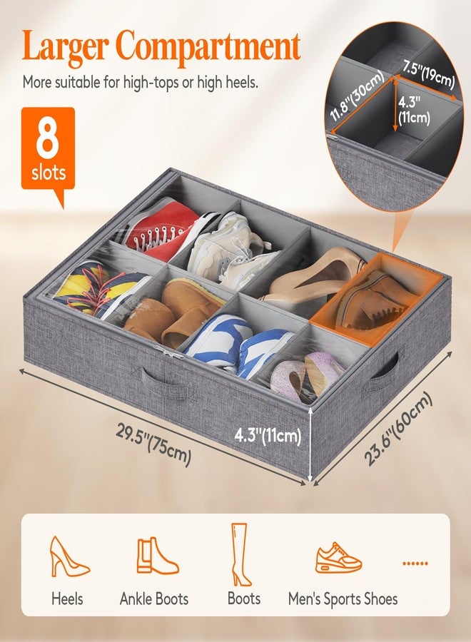 Lifewit Under Bed Shoe Storage Organizer Fits 8 Pair Boots, 4.3 Inches Tall Sturdy Structure Ultra Thick Fabic Sneaker Storage, Foldable Underbed Shoe Boxes for High-tops, Heels, Sports Shoes 2 Pack - Image 3