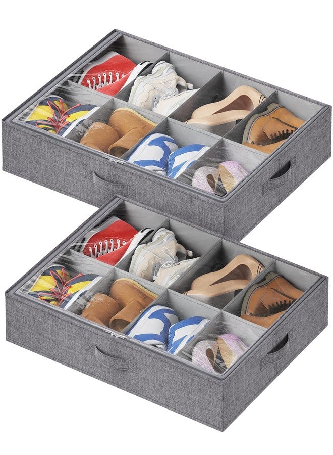 Lifewit Under Bed Shoe Storage Organizer Fits 8 Pair Boots, 4.3 Inches Tall Sturdy Structure Ultra Thick Fabic Sneaker Storage, Foldable Underbed Shoe Boxes for High-tops, Heels, Sports Shoes 2 Pack - Image 1