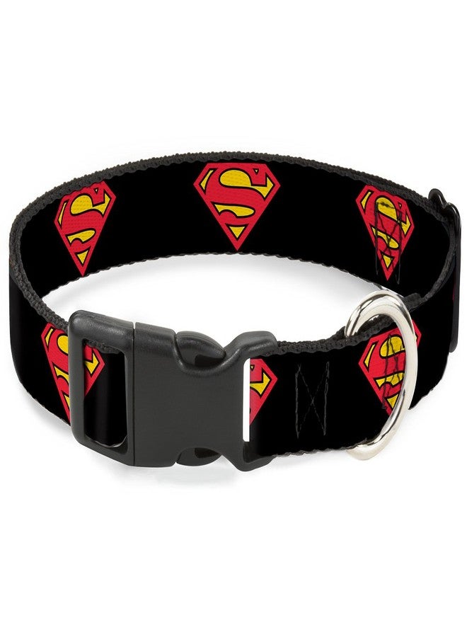 Buckle Down Buckle-Down Plastic Clip Collar - Superman Shield Black - 1" Wide - Fits 15-26" Neck - Large - Image 1