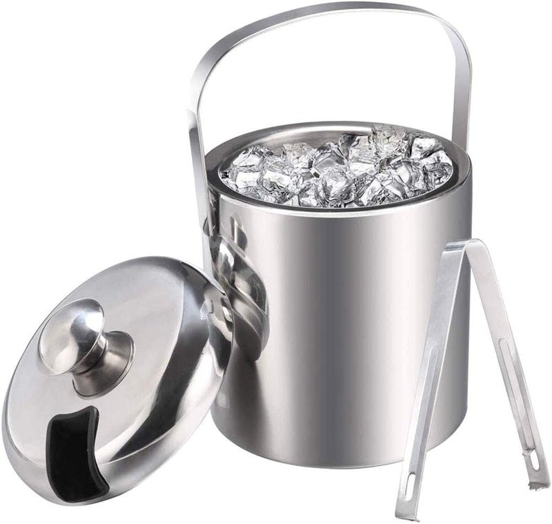 Oban Stainless Steel Silver Double Wall Ice Bucket with Lid - Image 1