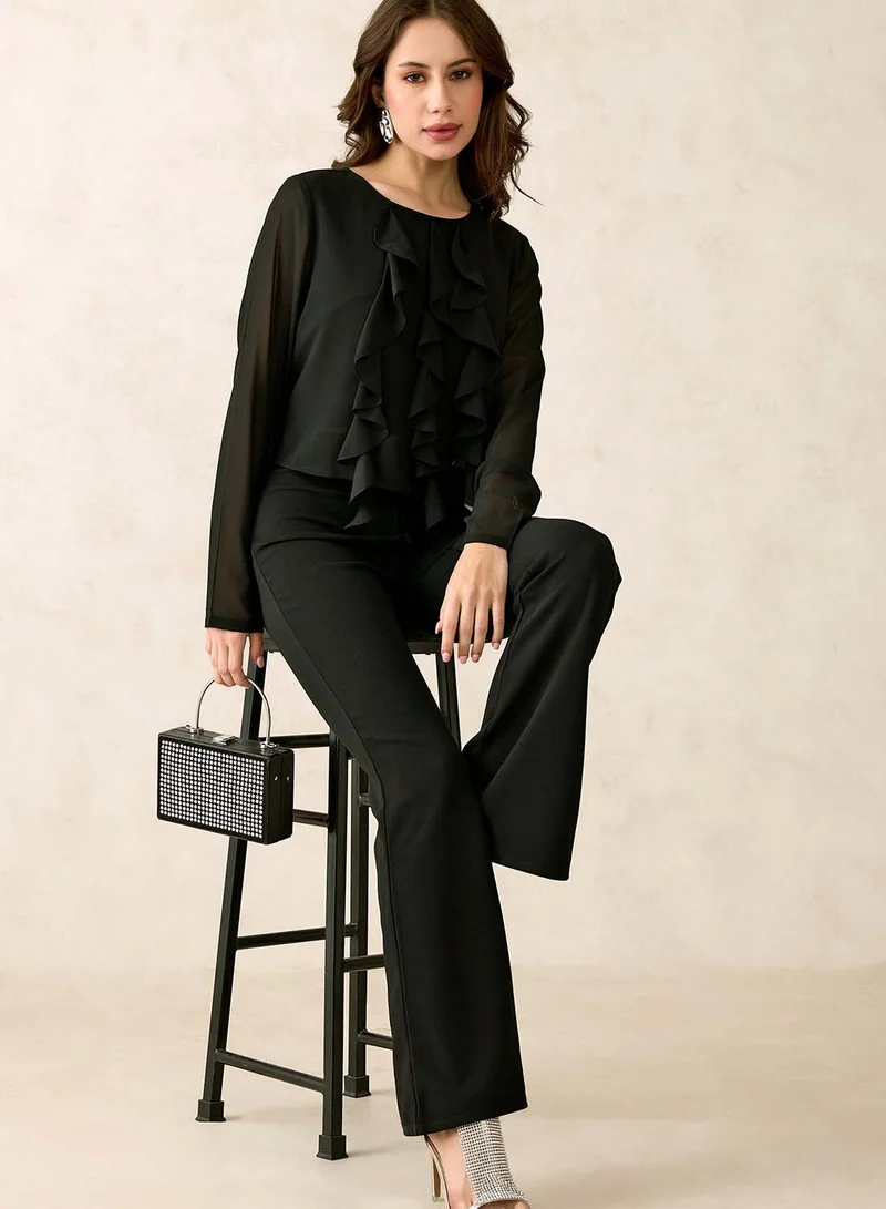 فيرجيو بلوزة فيرجيو بتفاصيل كشكش عمودي من قماش الجورجيت