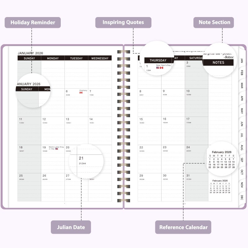 VALOME 2026 Planner, Weekly and Monthly Calendar Academic Planner, Jan 2026 - Dec 2026, Planning Agenda Book for Desk Accessories and School Supplies - A5 (6.3'' x 8.5'') - Image 2