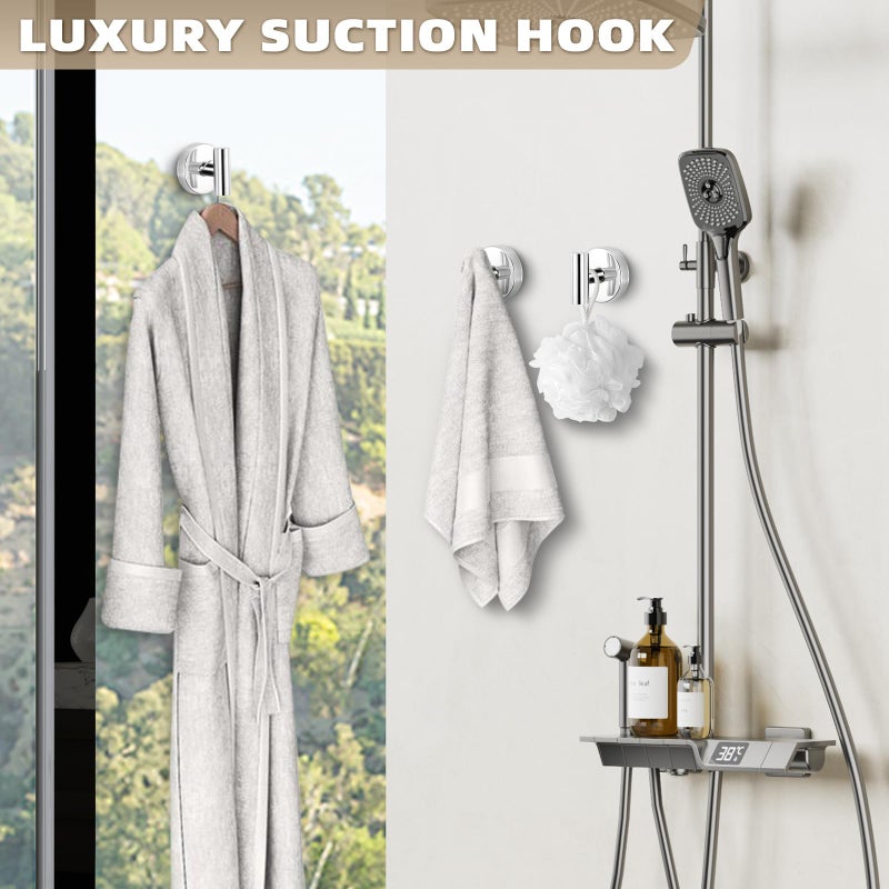 Fenas Suction Cup Hooks for Shower - Bathroom Reusable Hooks for Towels, Robes & Loofah - No-Drill Mounting on Kitchen,Walls,Metal,Glass,Mirrors,Tile & Smooth Non-Porous Surfaces (2, Chrome Polished) - Image 5