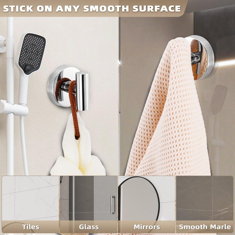 Fenas Suction Cup Hooks for Shower - Bathroom Reusable Hooks for Towels, Robes & Loofah - No-Drill Mounting on Kitchen,Walls,Metal,Glass,Mirrors,Tile & Smooth Non-Porous Surfaces (2, Chrome Polished) - Image 3