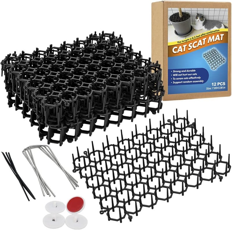 Ley's 12 Pack Cat Deterrent Mat, 6 x 8 in Scat Mat with Spikes, Keep Cats Away from Plants, Indoor Furniture & Outdoor Garden Fence – Pet Repellent Barrier - Image 1