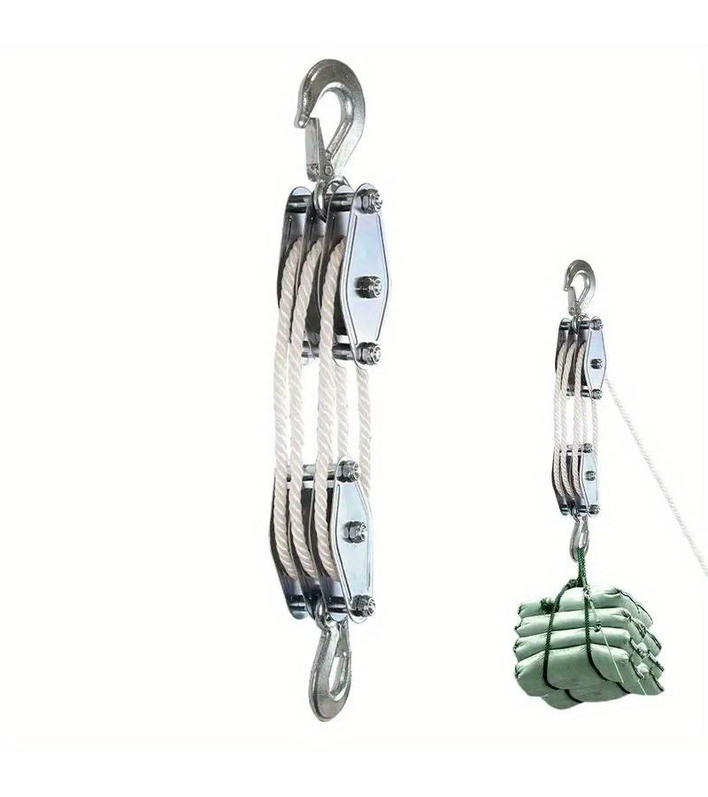 White Heavy Duty 3 Wheel Rope Pulley Block Hoist System 5 To 1 Power Ratio 590 Inch Capacity For Garage Warehouse Construction - Image 4