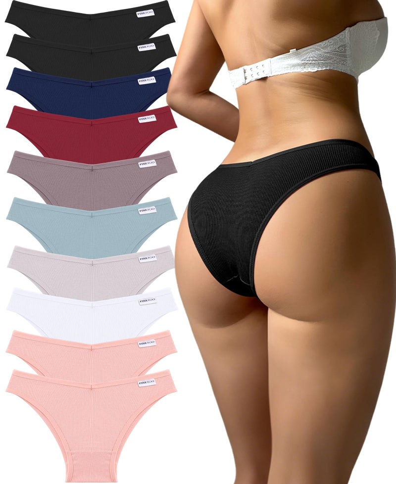 FINETOO 10 Pack Womens Cotton Underwear Sexy Stretch Bikini Panties Low Rise Hipster Ladies Soft V-Waist Cheeky(S) - Image 1