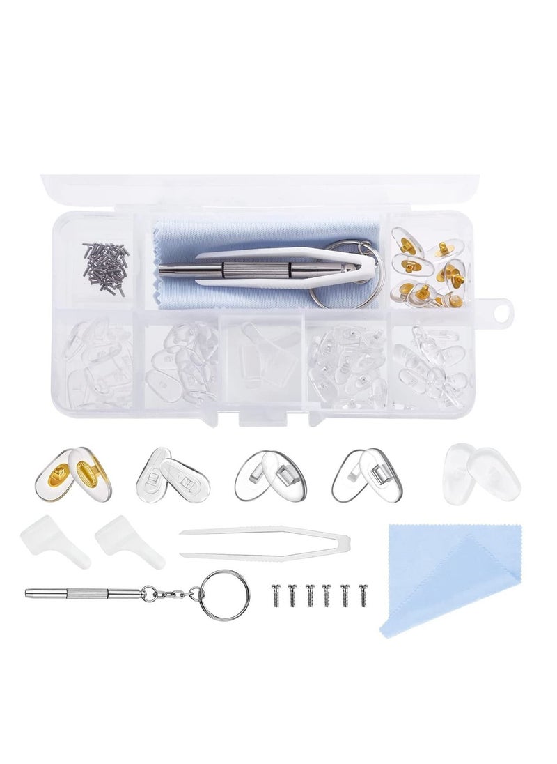 Y&D Adhesive Eye Glasses Nose Pads, 25 Pairs Pads Silicone Screw-in Pad Anti-Slip Eyeglass Repair Kit with Screws Screwdriver Tweezers and Cleaning Cloth  - Image 1