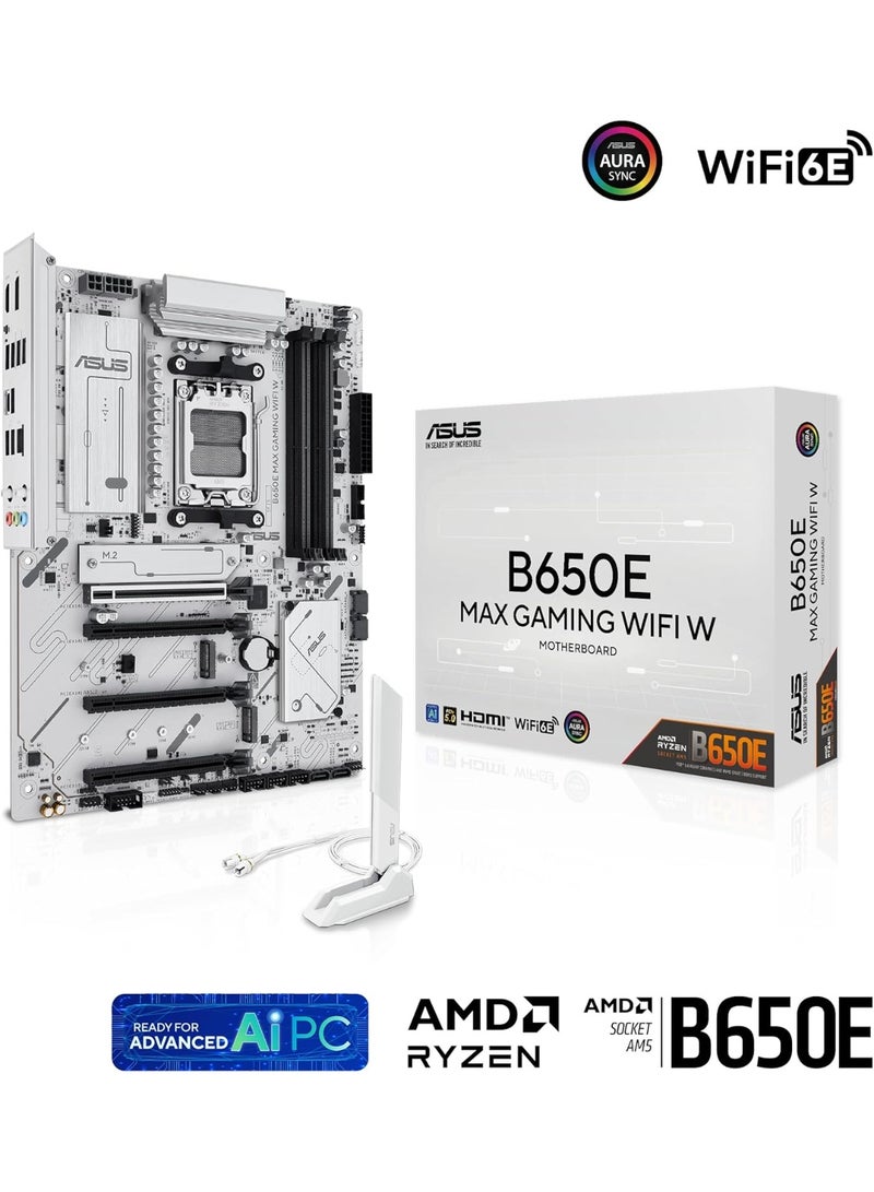 أسوس ASUS B650E MAX Gaming WiFi W Motherboard Socket AMD AM5 (Ryzen 9000, DDR5 Memory, PCIe 5.0, 3X M.2, WiFi 6E, BIOS Flashback, Aura Sync, CEC Tier II) - Image 2