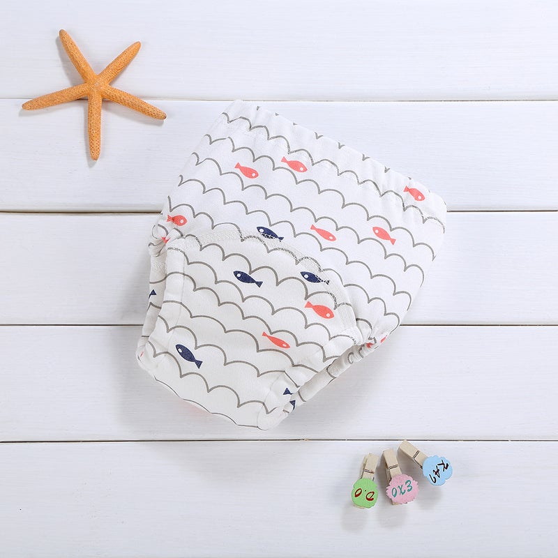 Korean 4-Layer Muslin Diaper Waterproof Reusable Cotton Training Pants for Newborn Wave fish
