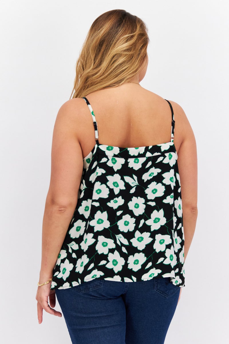 41 Hawthorn Women V Neck Sleeveless Floral Print Cami Top, Black Combo - Image 4