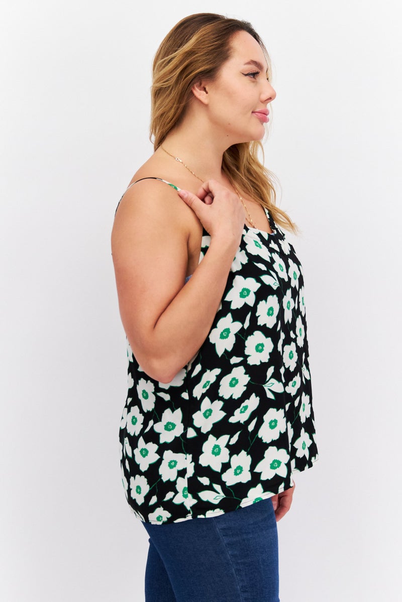 41 Hawthorn Women V Neck Sleeveless Floral Print Cami Top, Black Combo - Image 2