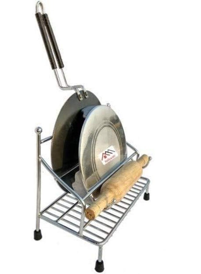 ROLLYWARE 100% Stainless Steel Belan and Chakla Stand, Belan Tava Rolling Pin Holder, Lightweight, Durable Chakla Holder for Kitchen, 4in1 Kitchen Rack - Image 2