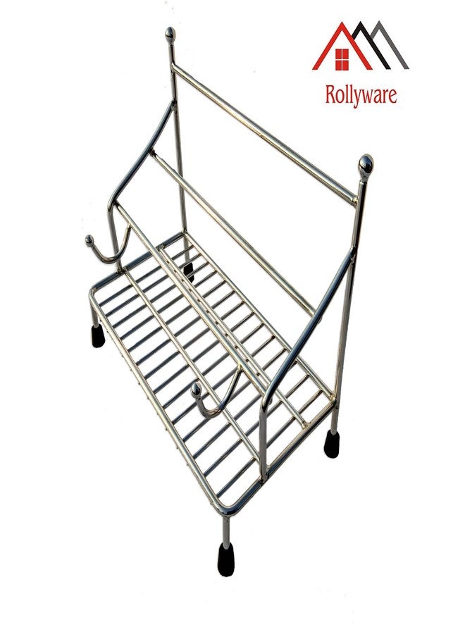 ROLLYWARE 100% Stainless Steel Belan and Chakla Stand, Belan Tava Rolling Pin Holder, Lightweight, Durable Chakla Holder for Kitchen, 4in1 Kitchen Rack - Image 4