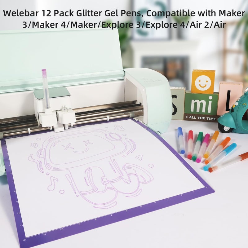Welebar Glitter Gel Pen Set Compatible with Cricut Maker 3/Maker 4/Maker/Explore 3/Explore 4/Air 2/Air, 0.8 Tip Glitter Pen Set of 12 Pack Medium Point Pen, Writing, Drawing, Invitations, Cards - Image 2
