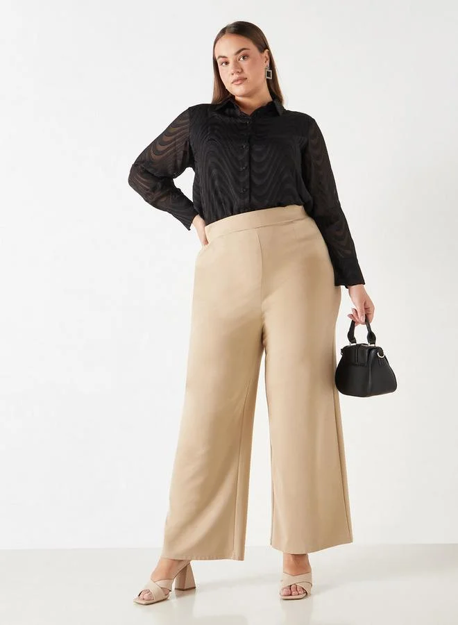 Ulla Popken Plus Size Ulla Popken Textured Shirt with Long Sleeves