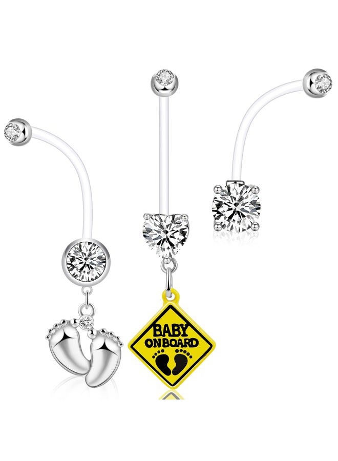 ONESING 3 Pcs 14G Pregnancy Belly Button Rings Flexible Maternity Belly Button Rings 38mm Clear Long Bar Pregnancy Belly Rings Cute Hypoallergenic Healing Sport Navel Rings for Women, 1.14 inches - Image 1