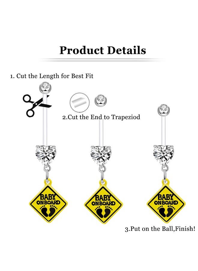 ONESING 3 Pcs 14G Pregnancy Belly Button Rings Flexible Maternity Belly Button Rings 38mm Clear Long Bar Pregnancy Belly Rings Cute Hypoallergenic Healing Sport Navel Rings for Women, 1.14 inches - Image 4