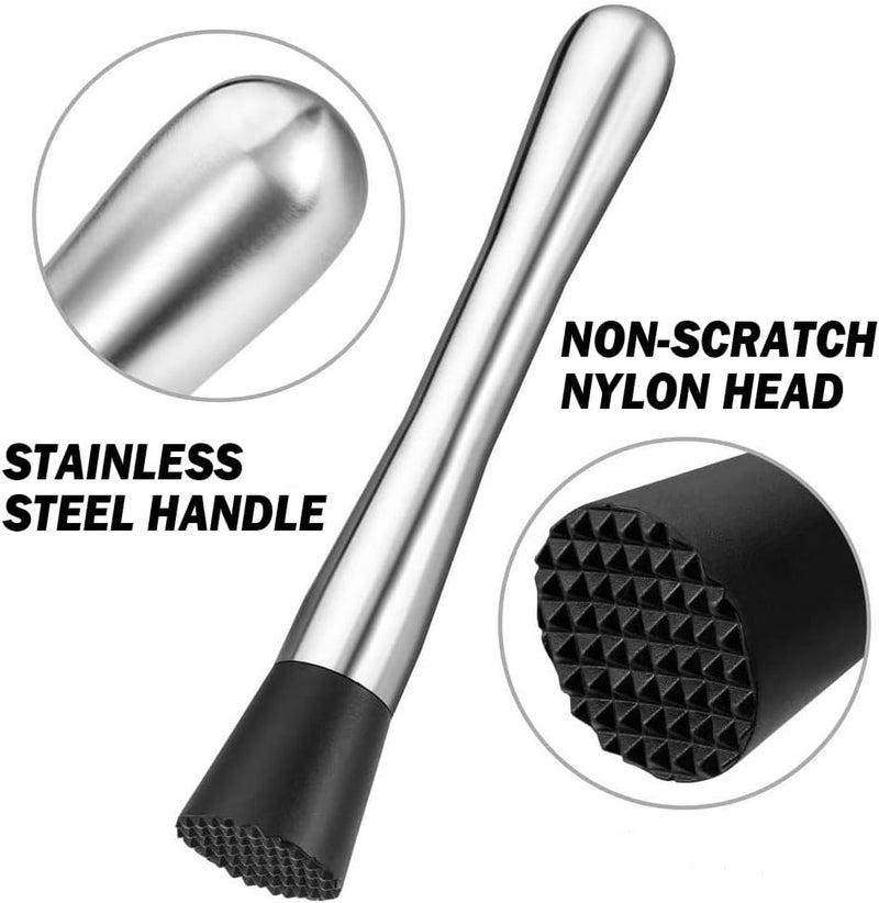 datsto 2Pcs Muddler for Cocktails 10 Inch - Stainless Steel and Wooden Drink Muddlers for Mojitos Mint & Fruit Based Drinks - Bartender Tool for Bars and Home - Image 2