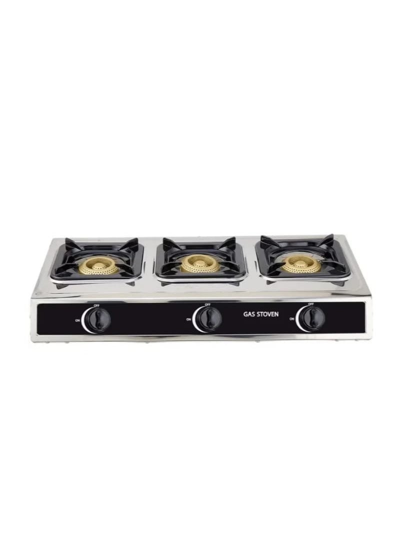 3-Burner Stainless Steel Gas Stove – Automatic Piezo Ignition, High-Efficiency Brass Burners, Rust-Resistant Design, Easy to Clean – Ideal for Home & Commercial Use & Gas Regulator with 2 Meter Hose and Clamps – Safe Gas Connection Set for Home Cooking and Outdoor Use Bundle - Image 2