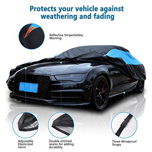 MORNYRAY Waterproof Car Cover All Weather Snowproof UV Protection Windproof Outdoor Full Coupe/Cabrio Car Cover, Universal Fit for Coupe/Cabrio (Fit Coupe/Cabrio Length 183-191 inch, Blue) - Image 2