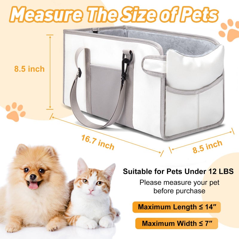 NECKORY Portable Dog Car Seat for Small Dogs - Pet Booster Seat with Safety Leash, Adjustable Straps, Washable Cushion & Storage Pocket - Center Console Puppy Car Seat for Travel - Beige - Image 2