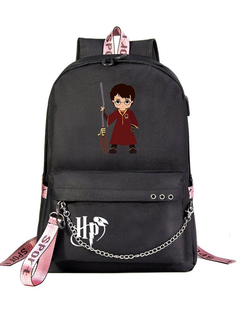 Harry Potter Cartoon Print Student Youth Large Capacity Backpack For Men And Women
