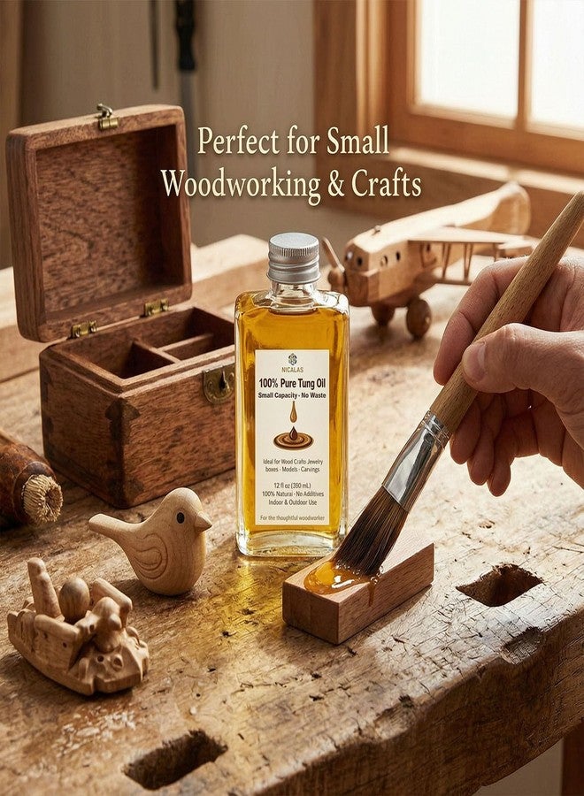 Nicalas 12oz Pure Tung Oil for Wood Finishing, Small Capacity for Woodworking Crafts, No Waste 100% Natural Wood Oil for Indoor & Outdoor Furniture, Floors, Unfinished Bare Wood (12oz) - Image 3