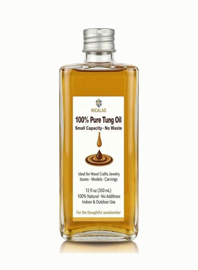 Nicalas 12oz Pure Tung Oil for Wood Finishing, Small Capacity for Woodworking Crafts, No Waste 100% Natural Wood Oil for Indoor & Outdoor Furniture, Floors, Unfinished Bare Wood (12oz) - Image 1