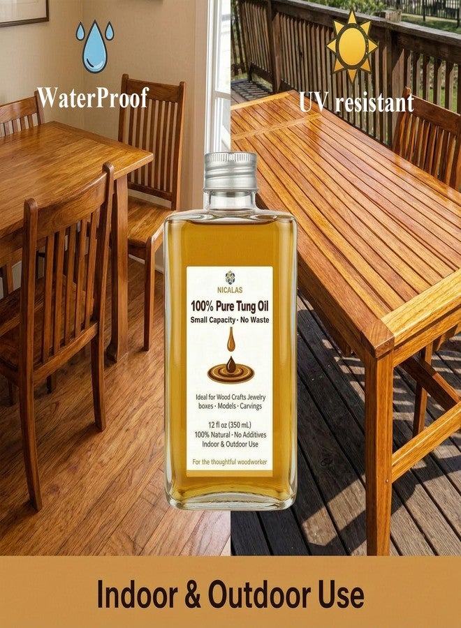 Nicalas 12oz Pure Tung Oil for Wood Finishing, Small Capacity for Woodworking Crafts, No Waste 100% Natural Wood Oil for Indoor & Outdoor Furniture, Floors, Unfinished Bare Wood (12oz) - Image 5