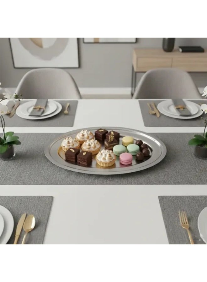 سرڤيس عشاء بيضاوي ستانلس ستيل 18/10 سادة حواف مدرجة - Image 3