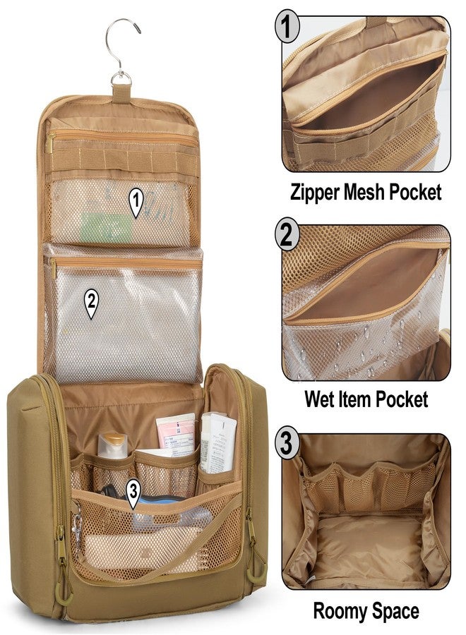 Prokva Tactical Toiletry Travel Bag for Men, Hanging Dopp Kit Hygiene Bag Shower Organizer with Hook for Toiletries and Shaving Care (Empty Bag), Khaki - Image 2