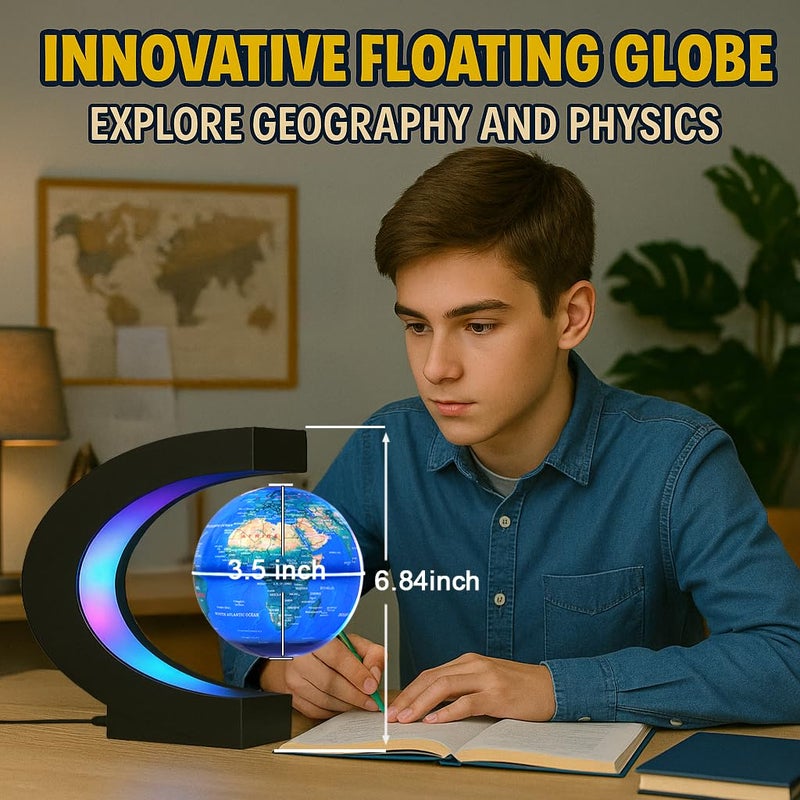 Bebevogue Magnetic Levitating Globe With 7-Color Led Lights  360 Rotating Floating World Map Lamp  Stem Educational Night Light For Geography Learning  Cool Desk Decor & Unique Gift For Kids & Adults - Image 4