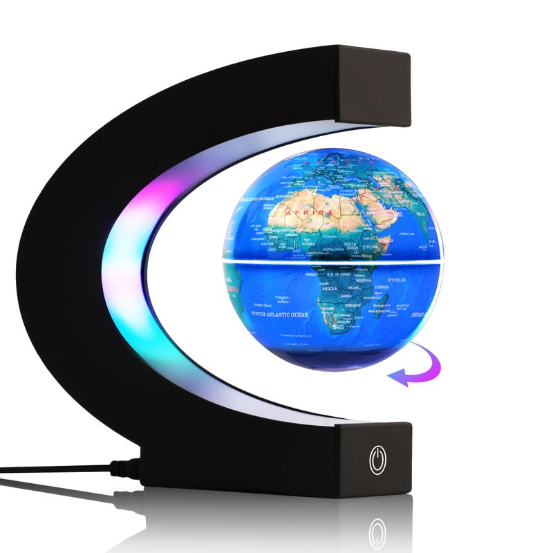 Bebevogue Magnetic Levitating Globe With 7-Color Led Lights  360 Rotating Floating World Map Lamp  Stem Educational Night Light For Geography Learning  Cool Desk Decor & Unique Gift For Kids & Adults - Image 1