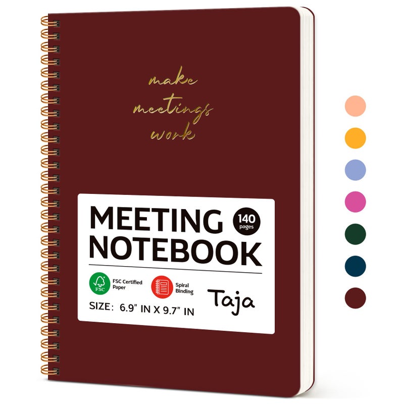 Taja Meeting Notebook for Work Organization - Work notebook with action items, Meeting Minutes Planner Notebook, Perfect Office Supplies for Men & Women - Burgundy - Image 1