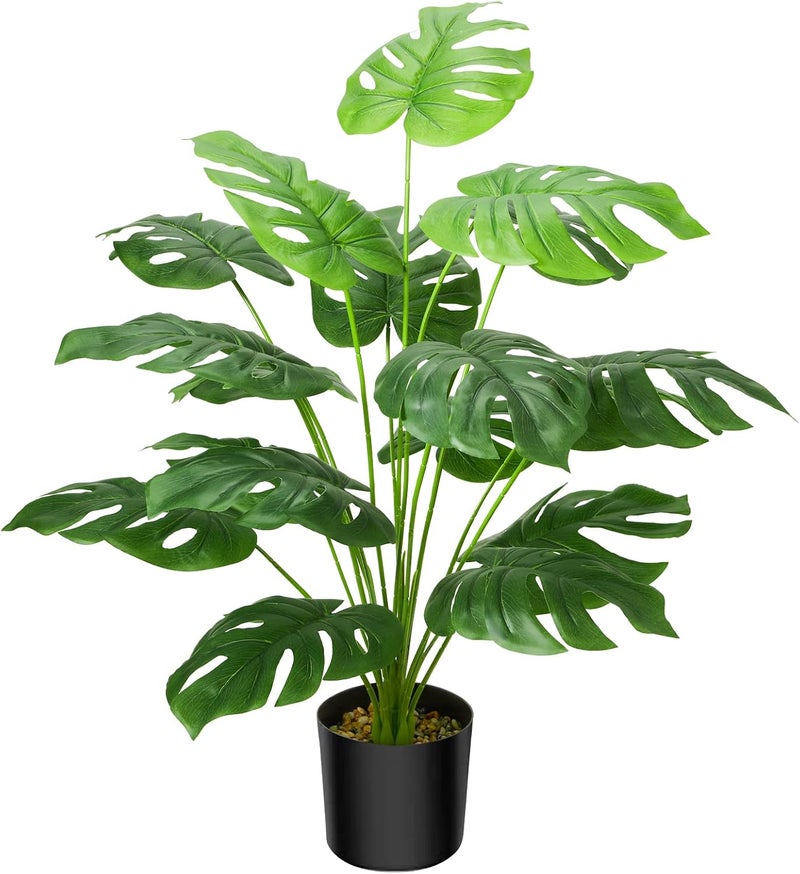 Guheake 28" Fake Plants Large, Artificial Floor Faux Monstera Plant with Planter for Home Office Decor Indoor - Image 1