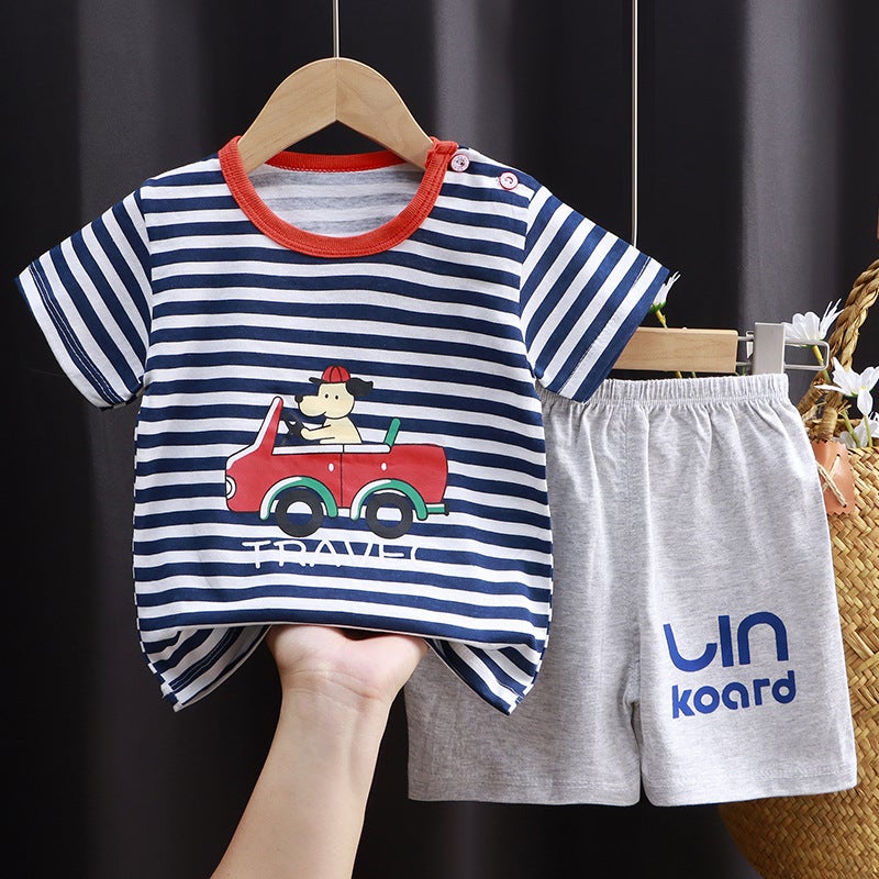 Kids Cotton Summer Outfits Set K079-red car short sleeve 