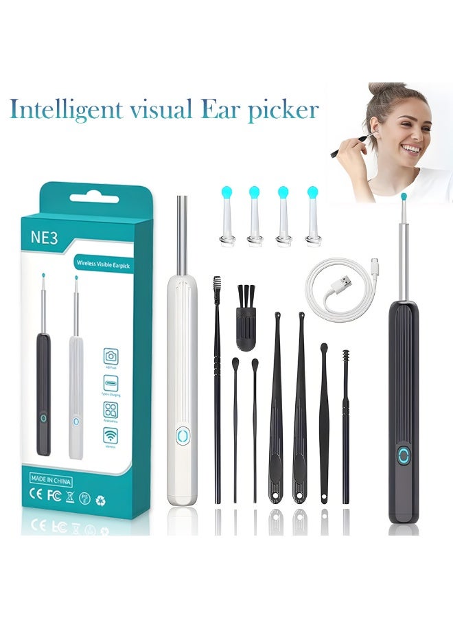 Wireless Ear Wax Removal Endoscope – 1296P HD Camera with LED Light, Wi-Fi Visible Cleaning Spoon Kit – Includes 4 Soft Silicone & 8 Black Ear Scoops – Compatible with iPhone, iPad & Android Phones (Black) - Image 1