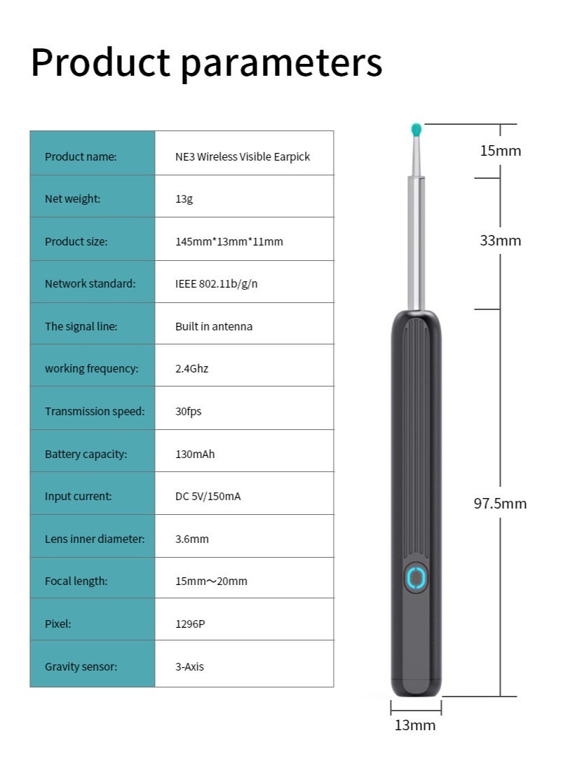 Wireless Ear Wax Removal Endoscope – 1296P HD Camera with LED Light, Wi-Fi Visible Cleaning Spoon Kit – Includes 4 Soft Silicone & 8 Black Ear Scoops – Compatible with iPhone, iPad & Android Phones (Black) - Image 4