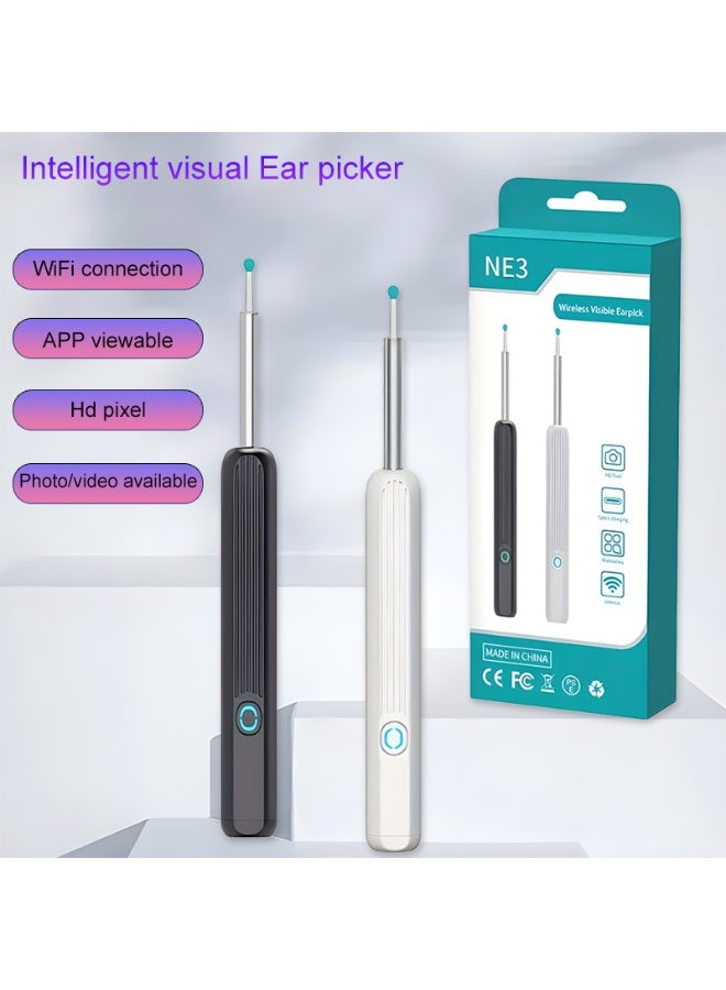 Wireless Ear Wax Removal Endoscope – 1296P HD Camera with LED Light, Wi-Fi Visible Cleaning Spoon Kit – Includes 4 Soft Silicone & 8 Black Ear Scoops – Compatible with iPhone, iPad & Android Phones (Black) - Image 2