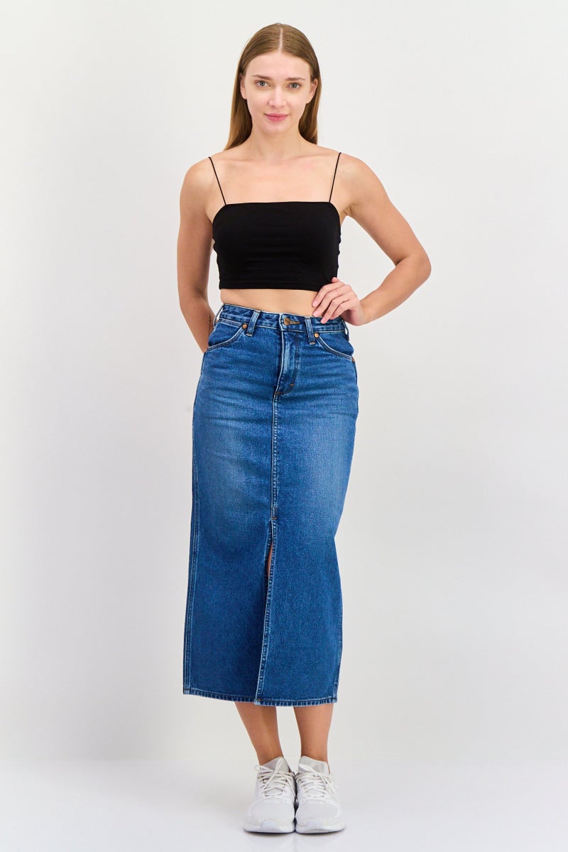 Wrangler Women Washed  Denim Maxi Skirt, Blue - Image 4