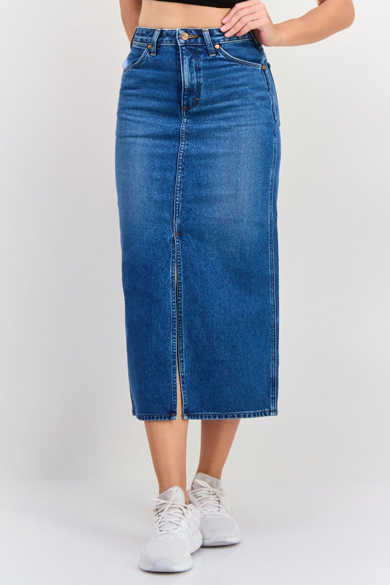 Wrangler Women Washed  Denim Maxi Skirt, Blue - Image 1