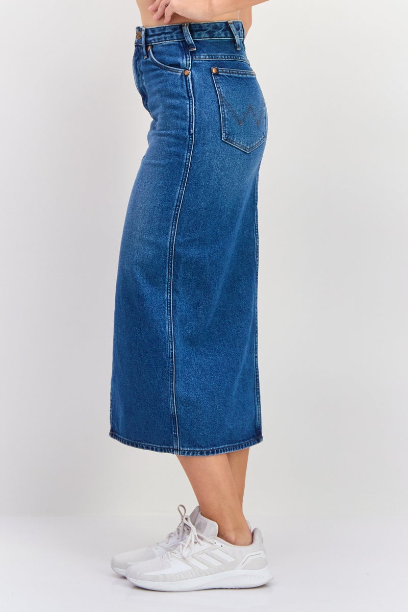 Wrangler Women Washed  Denim Maxi Skirt, Blue - Image 2