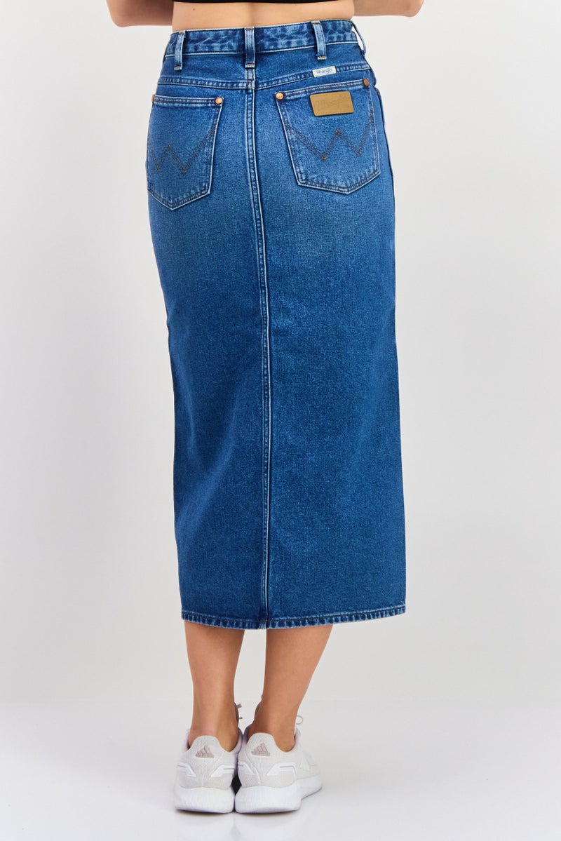 Wrangler Women Washed  Denim Maxi Skirt, Blue - Image 3