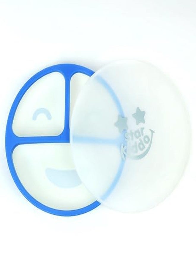 StarKiddo®s Joyful Beginnings Adorable Silicone Suction Plate with Lid for Babies | Feeding Set for Kids| Baby-Led Weaning Must Have | Travel Food Container| (Blue) - Image 1