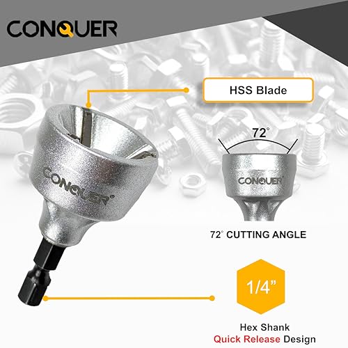 CONQUER HSS Deburring Chamfer Tool for Metal – External Burr Remover Drill Bit 1/8"–3/4", Thread Repair & Countersink Bit for Stainless Steel, Aluminum, Copper - Image 2