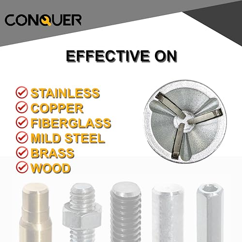 CONQUER HSS Deburring Chamfer Tool for Metal – External Burr Remover Drill Bit 1/8"–3/4", Thread Repair & Countersink Bit for Stainless Steel, Aluminum, Copper - Image 3