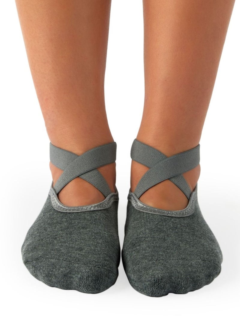 Prickly Pear Dark Grey Non-Slip Barre/Yoga/Pilates Socks, Womens, One Size Fits Most - Image 1