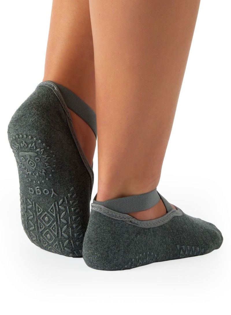 Prickly Pear Dark Grey Non-Slip Barre/Yoga/Pilates Socks, Womens, One Size Fits Most - Image 2