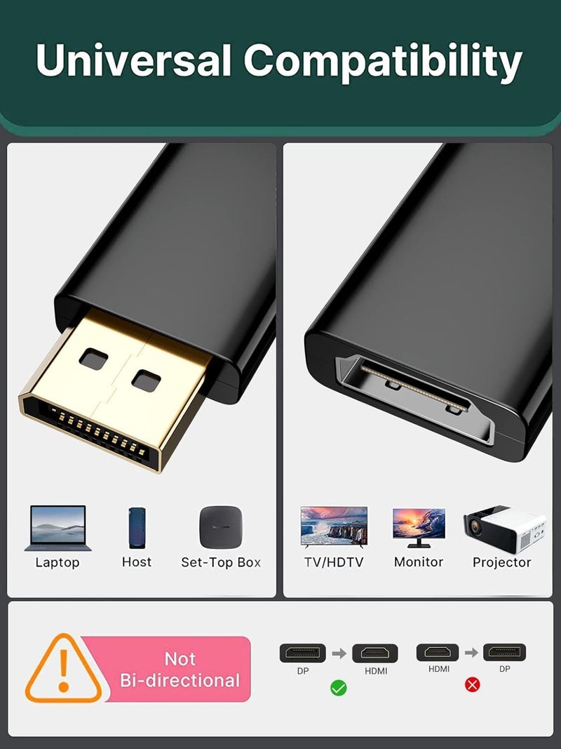 PANPEO 1-Pack DP to HDMI Adapter, 4K 60Hz DisplayPort to HDMI Cable Gold-Plated, Uni-Directional Passive Adapter Compatible with Laptop, PC, Desktop, Monitor, Projector, TV (GPU/AMD/NVIDIA) - Image 2